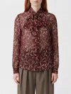Saint Laurent Floral Silk Blouse With Scarf Collar And Concealed Button Closure In Red