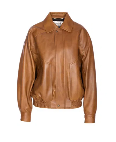 Saint Laurent Leather Bomber Jacket Collared Design In Brown