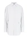 Saint Laurent Grey Shirt With Cassandre Embroidery And All-over Striped Motif In Cotton Woman