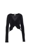 Saint Laurent Ruffled Long-sleeved Blouse In Black