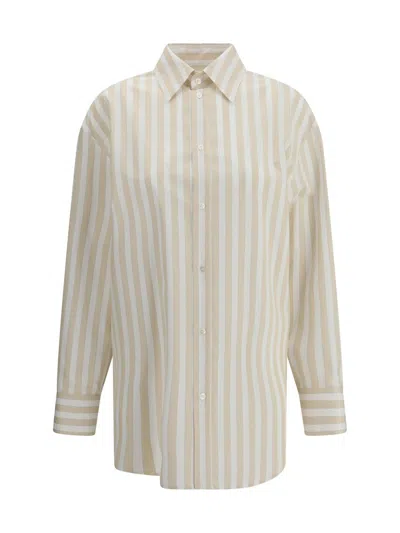 Saint Laurent Beige Striped Shirt In Neutral