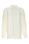 Saint Laurent Embroidered Satin Shirt With Cuffed Lightweight Long Sleeves In White