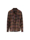 Saint Laurent Plaid Shirt Featuring Bow Detail And Pockets In Brown