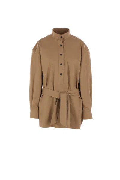 Saint Laurent Camel Poplin Shirt In Brown