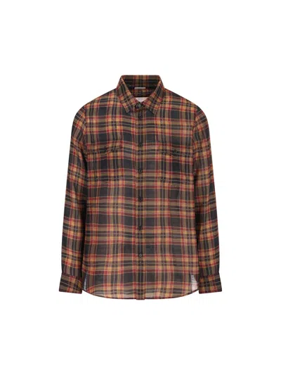 Saint Laurent Logo-embroidered Checked Wool-twill Shirt In Multi