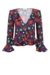 Saint Laurent Floral-print Ruffle Crop Top In 4368