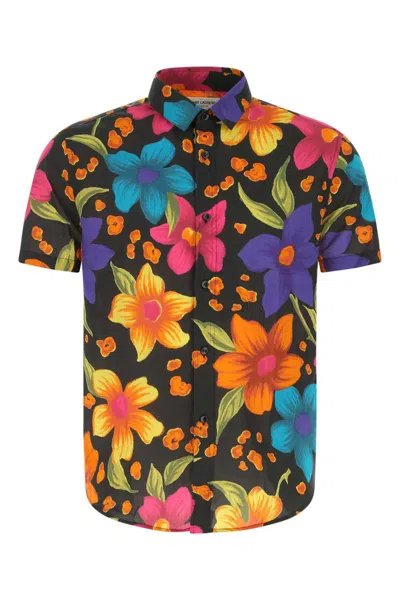 Saint Laurent Manches Cour Floral-print Short Sleeve Shirt In Nero