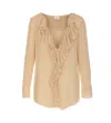 Saint Laurent Women Ruffled Blouse In Muslin Silk Crepe In Beige