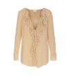 Saint Laurent Women Ruffled Blouse In Muslin Silk Crepe In Beige