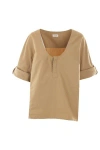 Saint Laurent Top In Twill Cammello Donna In Beige