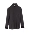 Saint Laurent Striped Long Sleeve Regular Collar Top In Black