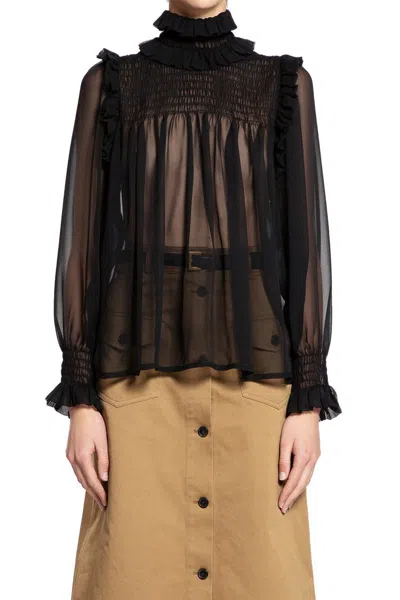 Saint Laurent Ruffled Silk Blouse In Black