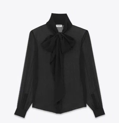Saint Laurent Elegant Silk Shirt With Neck Bow In Black