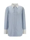 Saint Laurent Winchester Boyfriend Shirt In Cotton In Bleu Blanc