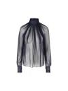 Saint Laurent Sheer Silk Blouse In Blue