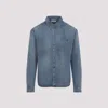 Saint Laurent Blue Long Sleeves Logo Denim Shirt In Blue