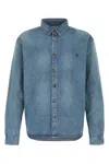 Saint Laurent Blue Shirt With Classic Collar And Cassandre Embroidery On The Front In Denim Man In Blue
