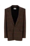 Saint Laurent Embroidered Wool Blazer In Brown