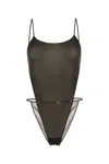 Saint Laurent Semi-sheer Backless Bodysuit In Brown