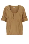 Saint Laurent Top In Twill Cammello Donna In Brown