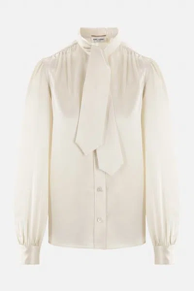 Saint Laurent Lavallière-neck Blouse In White