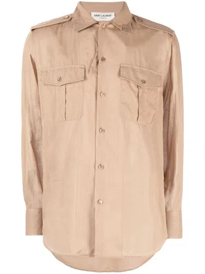 Saint Laurent Voile Cotton Shirt In Brown
