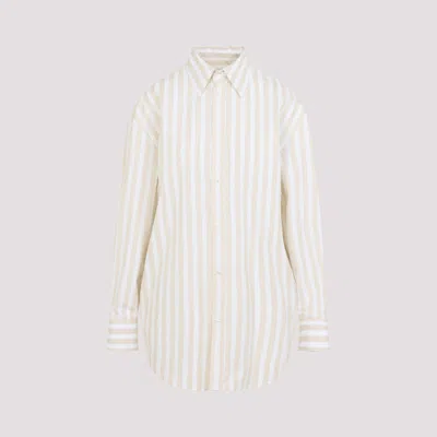 Saint Laurent Beige Striped Shirt In Neutral
