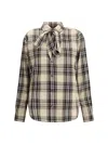 Saint Laurent Tartan Check Long-sleeved Shirt In Neutral