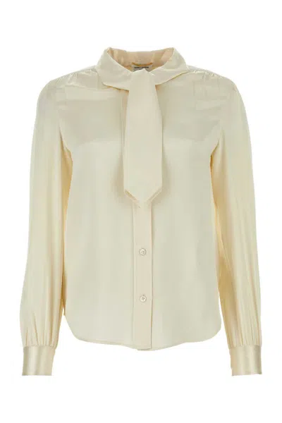 Saint Laurent Blusa In Seta Avorio Donna In White