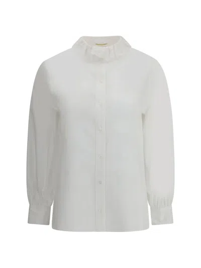 Saint Laurent Cotton Poplin Shirt Lace Collar Cuffs In White