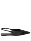 Saint Laurent Leather Slingback Ballet Flats With Pointed Toe In Black