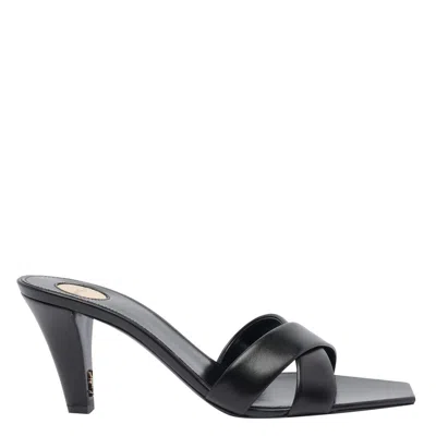 Saint Laurent Jill Mules With Square Toe And Cross Strap Design In Black