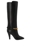 Saint Laurent Leather Boots With Gold Tone Chain Detail In Multi