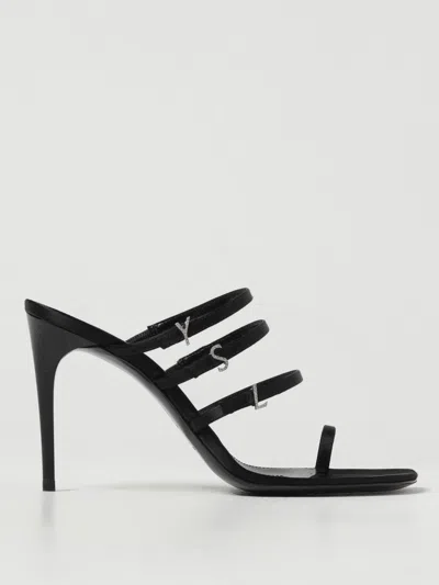 Saint Laurent Black Silk Stiletto Heel Sandals