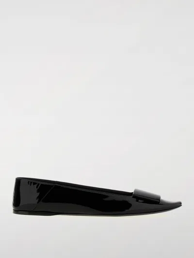 Saint Laurent Poppy Patent Buckle Foldable Ballerina Flats In Noir