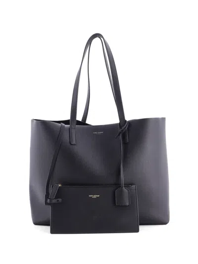 Pre-owned Saint Laurent Shopper Leather Large Tote Bag In Black