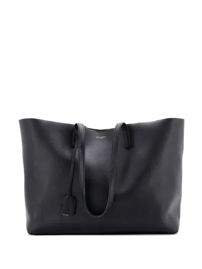 Pre-owned Saint Laurent Shopper Leather Large Tote Bag In Black