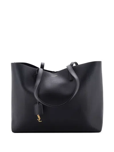 Pre-owned Saint Laurent Shopper Leather Large Tote Bag In Black