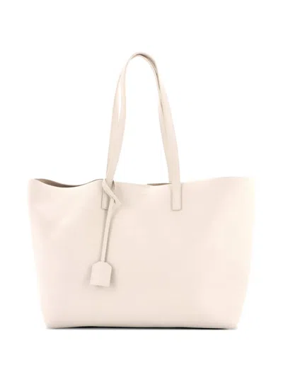 Pre-owned Saint Laurent Shopper Leather Large Tote Bag In Neutral
