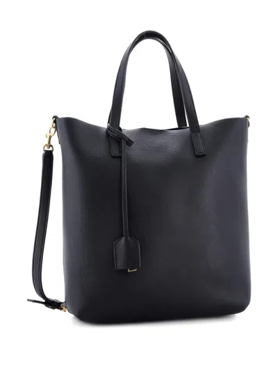 Pre-owned Saint Laurent Shopper Leather Toy Tote Bag In Black