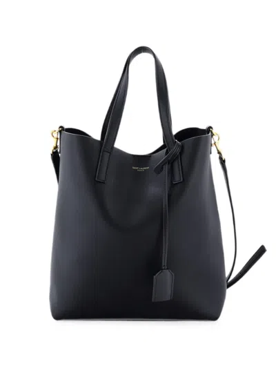 Pre-owned Saint Laurent Shopper Leather Toy Tote Bag In Black