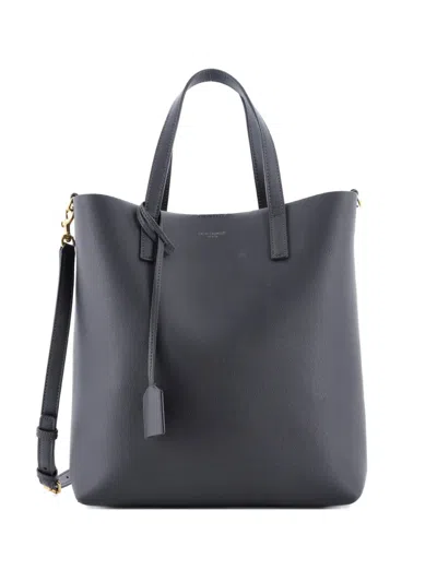 Pre-owned Saint Laurent Shopper Leather Toy Tote Bag In Gray