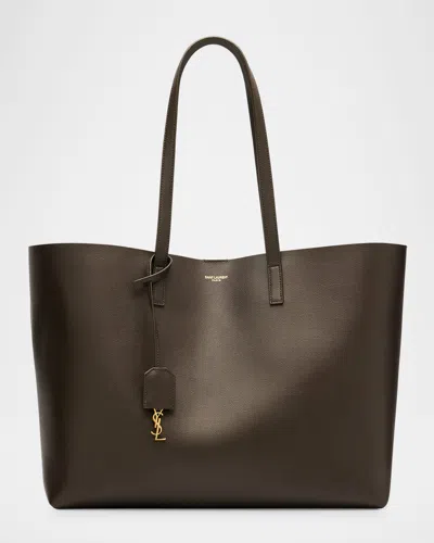 Saint Laurent Shopping Bag East-west Tote In Smooth Leather In 3212 Light Musk Mist