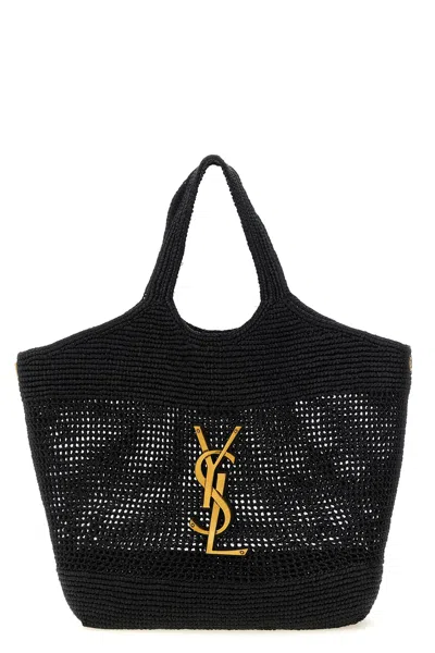 Saint Laurent Black Raffia Icare Shopping Bag