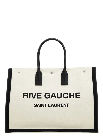 Saint Laurent Sand Canvas Large Rive Gauche Shopping Bag In White