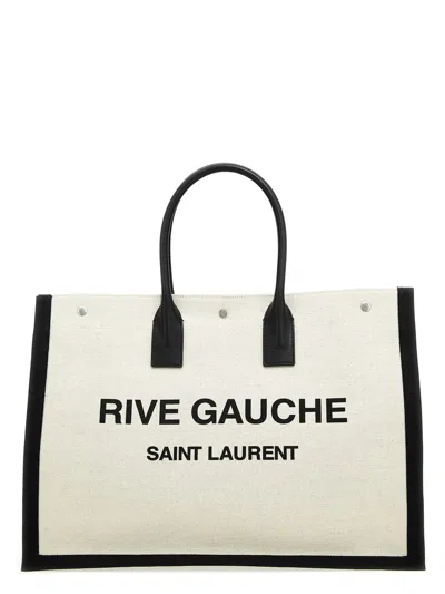 Saint Laurent Sand Canvas Large Rive Gauche Shopping Bag In Multicolor