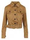 Saint Laurent Dark Beige Cropped Jacket With Belt Women
