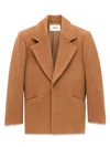 Saint Laurent Brown Coat With Classic Lapels And Shoulder Pads In Virgin Wool Woman In Brown