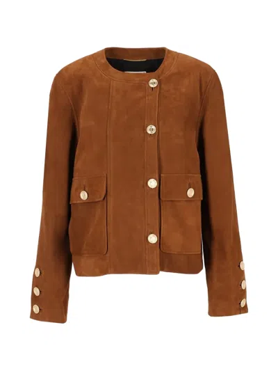 Saint Laurent Short Jacket In Suede Lambskin In Brown