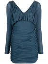Saint Laurent Draped Knitted Dress Open Back In Blue